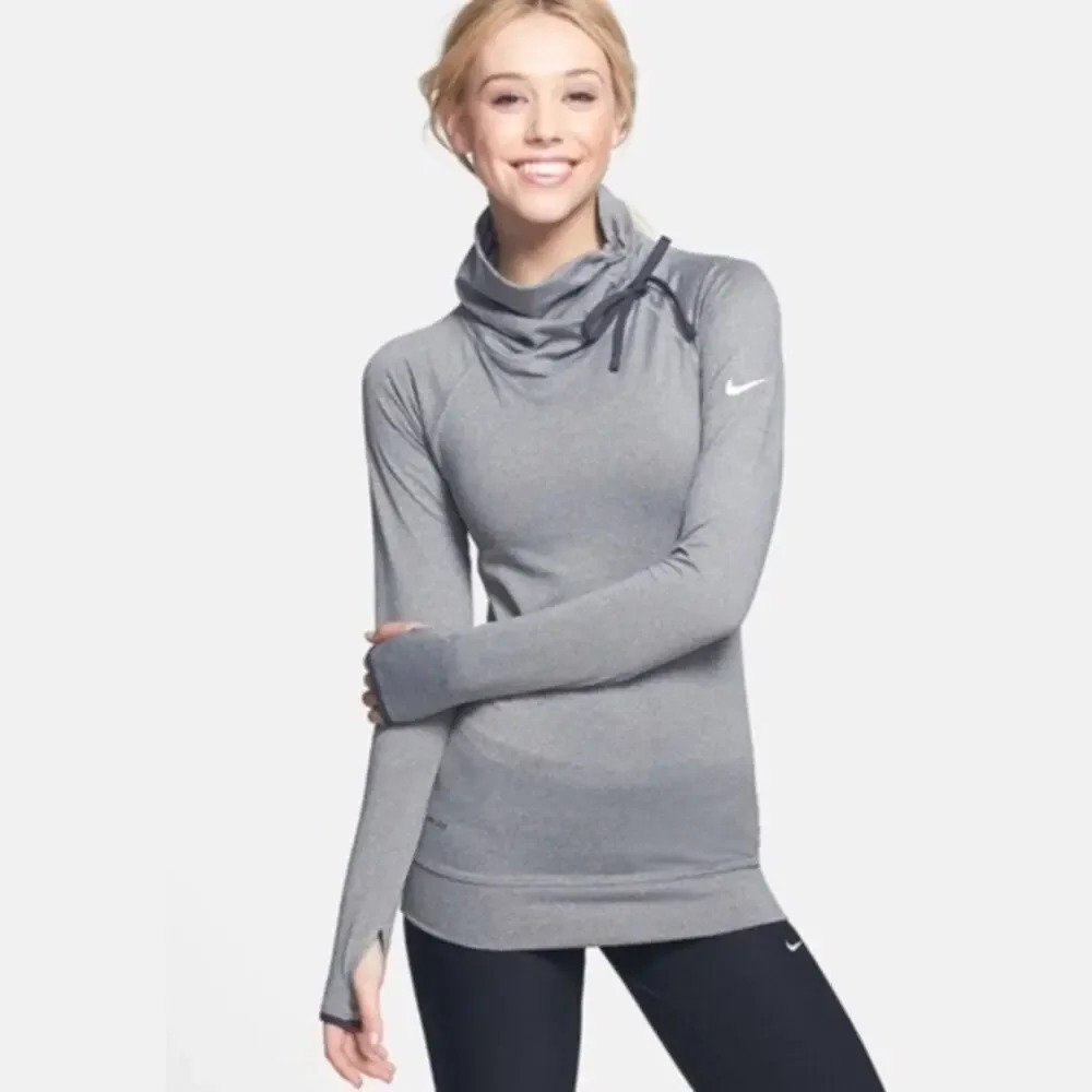 Nike Pro Hyperwarm Women’s Large DRI-FIT Mock Neck Long‎ Sleeve Gray Top